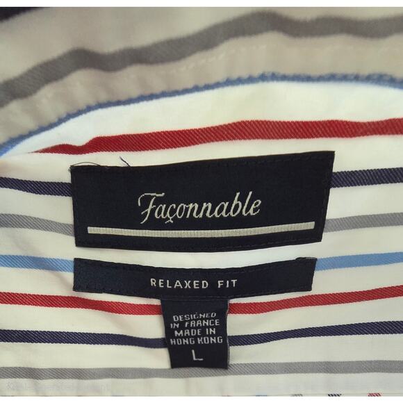 Faconnable Relaxed Fit Shirt Men's L 100% Cotton Red White Blue Stripe - Picture 4 of 7